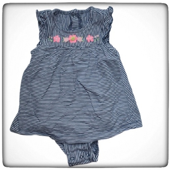 Striped Spring Flowers Dress Snap Onsie-18M - Picture 1 of 8